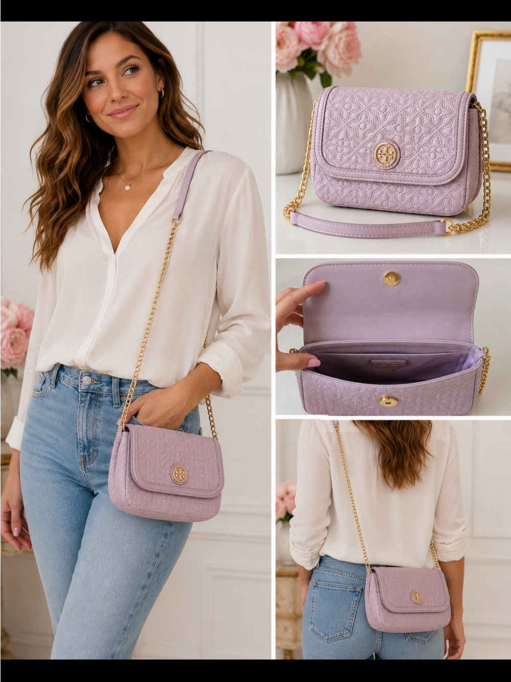 Tory Burch Quilted light purple  Chain Strap Crossbody